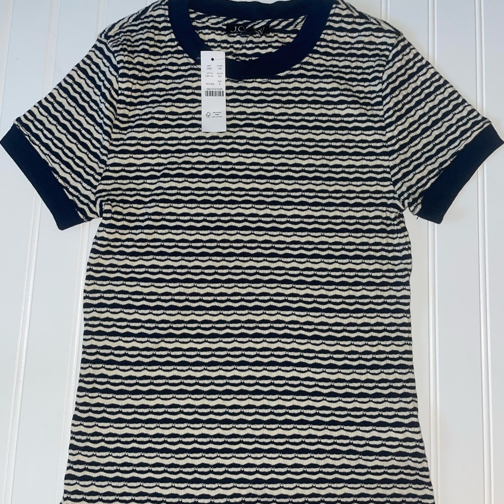 J. Crew Navy and Cream Striped Knit Top Jacquard cotton-blend t-shirt
